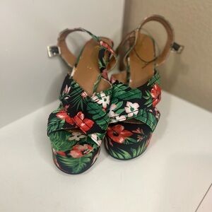 Floral Platform Heels | Tropical Print Chunky Heel Sandals